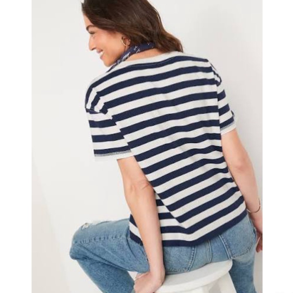 Old Navy White Navy Striped Vintage Fit Short Sleeve Tee